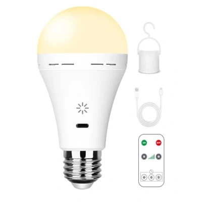 Afbeelding van USB C Oplaadbare Gloeilamp Met Afstandsbediening, 7W Batterij Aangedreven Lamp, Touch Control Dimbare LED Gloeilamp, Camping Noodlamp Haak, Smart E27 Multifunctionele Lamp,3000k/1 pack