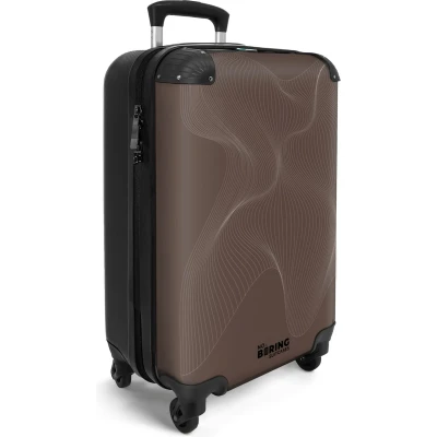 Afbeelding van NoBoringSuitcases.com® Handbagage koffer lichtgewicht Reiskoffer trolley Bruin met abstracte golvende lijnen Rolkoffer wieltjes Past binnen 55x40x20 en 55x35x25