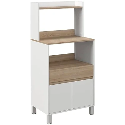Afbeelding van HOMCOM Opbergkast voor keukenservies, magnetron, met ladekast, bovenste plank, 60 x 40 131 cm, naturel en wit