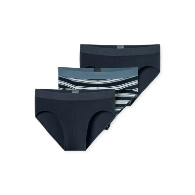 Afbeelding van Schiesser Slip Heren 3 stuks Organic Cotton geweven elastische tailleband effen/gestreept donkerblauw 95/5
