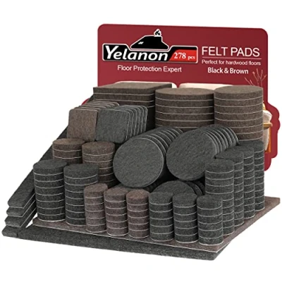 Afbeelding van Yelanon 278 stuks vilten meubelpads zelfklevende stoelkussens, anti kras vloerbeschermers voor meubelpoten stoelpoten, meubelvilten pads hardhouten vloeren, zwart + bruin