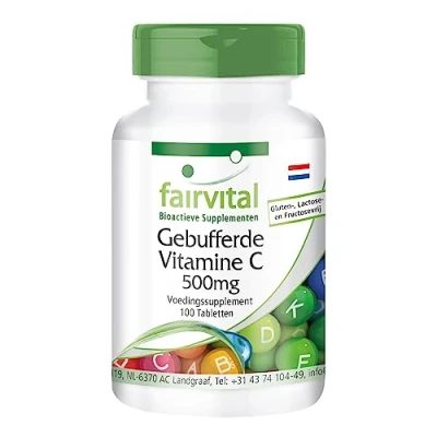 Afbeelding van Fairvital Gebufferde vitamine C 500mg HOOG GEDOSEERD VEGAN 100 tabletten calcium ascorbaat, calciumascorbaat