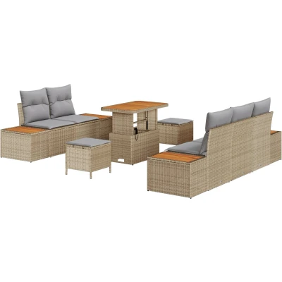 Afbeelding van vidaXL 8 delige Tuin Sofa Set met Kussens Beige Poly Rattan Acacia