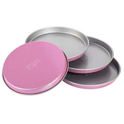Afbeelding van Zenker Creative Studio gelaagde taartplaatset, ronde bakvormen, bakplaten met anti aanbaklaag, taartvorm: Ø170mmx17mm, creatief bakken (kleur: roze, zilver), hoeveelheid: 4 stuks