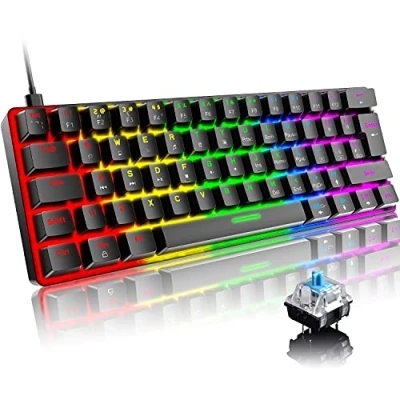 Afbeelding van Mini 60% Mechanisch Gaming Toetsenbord met Compact 62 Toetsen,19 RGB Chroma LED Backlit,Type C Cable, QWERTY UK Layout, Full key Anti Ghosting voor PC, Laptop,Mac Zwart/Blauwe Schakelaar