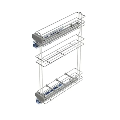 Afbeelding van Emuca Uitschuifbaar flessenrek met zachte sluiting, links, 3 dienbladen, hoogte 800mm, unit 150mm, Staal, Verchroomd