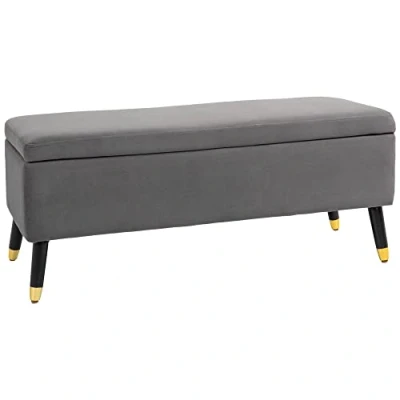 Afbeelding van HOMCOM zitbank, gepolsterde bank met opbergruimte, kist, metaal, schuimstof, rubber, antracietgrijs, 110 x 43 45 cm