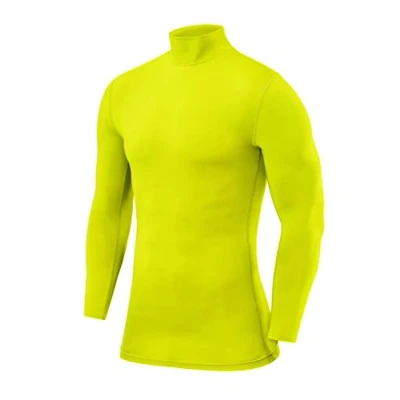 Afbeelding van Compressietop met Lange Mouwen Mockhals voor Heren en Jongens Lime Punch (Geel), S