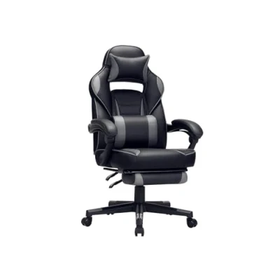 Afbeelding van SONGMICS Gaming chair, bureaustoel met voetsteun, hoofdsteun en lendenkussen, in hoogte verstelbaar, ergonomisch, 90 135 kantelhoek, tot 150 kg draagvermogen, zwart grijs OBG073B03