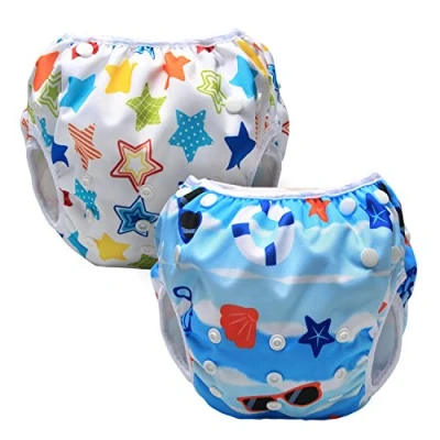 Afbeelding van Luxja Herbruikbare zwemluier (2 stuks), verstelbare babyzwembroek, wasbare voor baby (0 3 jaar), strand + kleurrijke sterren