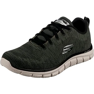 Afbeelding van Skechers Heren Track Front Runner Lace up Sneaker Oxford, Olijf Gebreide Zwarte Trim, 46 EU