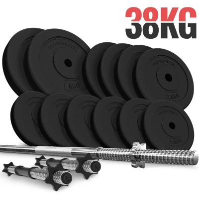 Afbeelding van Physionics Halterset Barbell Lange Halterstang Korte Halterstangen Halterschijven 38 KG