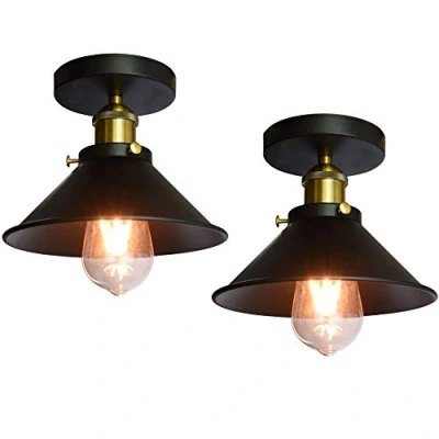 Afbeelding van iDEGU 2 stuks industriële plafondlamp metaal Edison Design kroonluchter hanglamp vintage E27 decoratie 22 cm zwart (zwart)