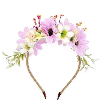Afbeelding van JZK Bruiloft bloem meisje bruidsmeisje bruid madeliefje hoofdband tiara voor &amp; vrouw bruids haarband bloemenslinger zendspoel Purper
