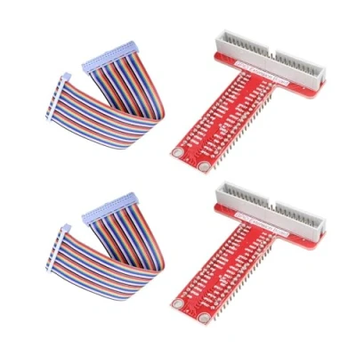 Afbeelding van GERUI 2 stuks RPi GPIO breakout uitbreidingskaart lintkabel T type adapter 20 cm FC40 40 pins lintkabel, met Raspberry Pi 3 B+ gemonteerde