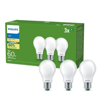 Afbeelding van Philips Ultra Efficient LED lamp (3 pack), mat 60W, E27, warmwit licht 2700K, Energielabel A