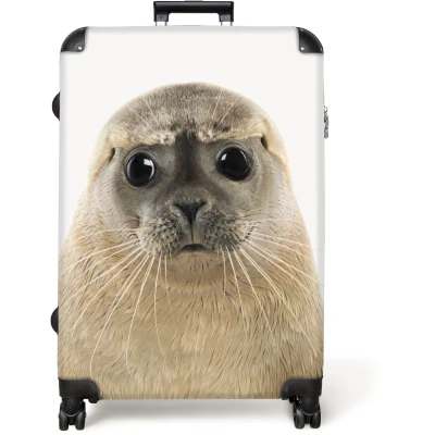 Afbeelding van NoBoringSuitcases.com® Koffer groot Reiskoffer lichtgewicht Zeehond Vacht Kinderen Hond Rolkoffer met 4 wielen Grote trolley XL 98 liter bagage