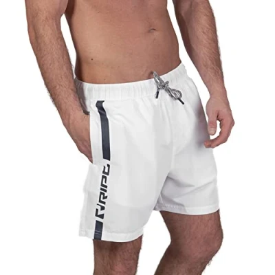 Afbeelding van Ript Essentials Mannen Verticale Streep Sneldrogende UV 50 Zonwering Perzik Finish Zwembroek Trunks, Wit/Navy, Klein