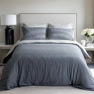 Afbeelding van Leruum® Oslo dekbedovertrek beddengoed set 100% katoen omkeerbaar gestreept dekbedovertrekset, Grijs, (155x220 + (80x80))