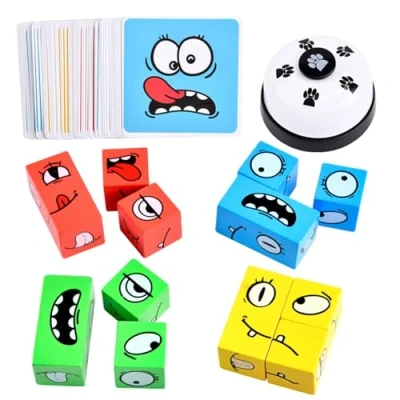 Afbeelding van houten uitdrukking, speelgoed, dobbelpuzzel, interactieve dobbelsteen, spel puzzel, bouwstenen, spel, gezelschapsspel &amp; puzzelspel voor kinderen, als familiespel met bel
