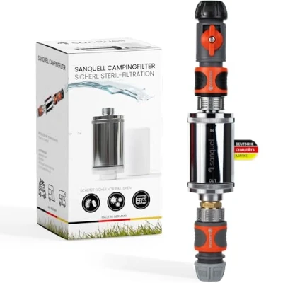 Afbeelding van Explorer Waterfilter voor camping, camper, caravan, kiemblokkering, medische technologie, schoon drinkwater onderweg, vulfilter zoetwatertank, complete set, tot 8 liter/minuut, zilver
