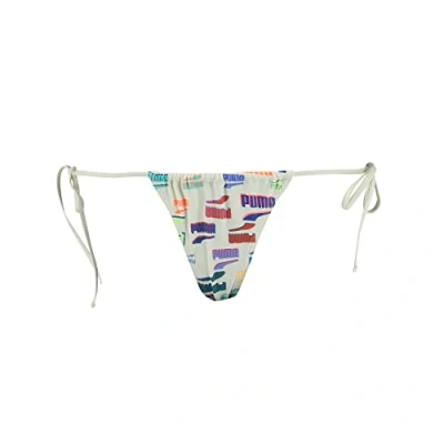 Afbeelding van PUMA Dames Side Tie Tanga String Bikini Bottoms, White Combo, L, L