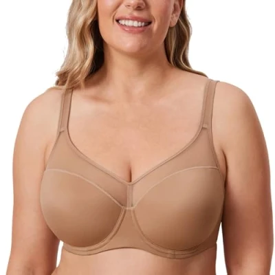 Afbeelding van DELIMIRA Dames T shirt BH met beugel Volledige cups Naadloze beha Grote maten Gewatteerd Grind Beige 75C
