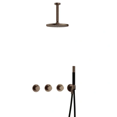 Afbeelding van Hotbath Cobber Regendoucheset IBS70 Verouderd Messing Staaf handdouche 20cm Hoofddouche 15cm Plafondbuis Handouche met wandhouder