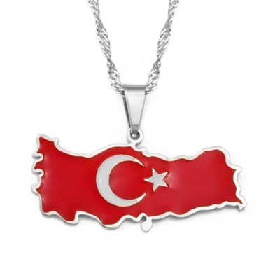 Afbeelding van Ketting Turkije Kaart Zilverkleurig Vlag