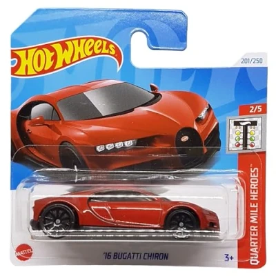 Afbeelding van Hot Wheels &#039;16 Bugatti Chiron Quarter Miles Heroes 2/5 (201/250) HTB88 rood 2024 + kortkaartbescherming Frikimonkey