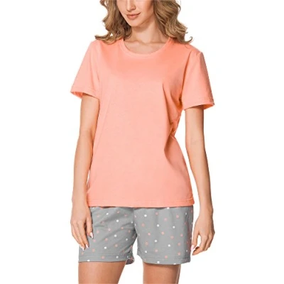 Afbeelding van Merry Style MS MS10 177 PJ Dames Pyjama ronde hals korte mouwen broek zonder zakken Katoen Zalm/Grijs M