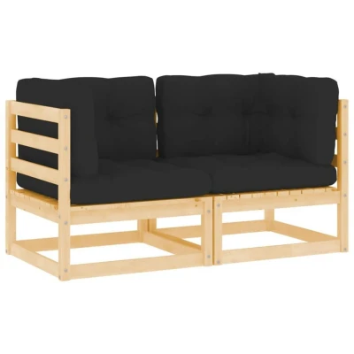 Afbeelding van 2 Delige Loungeset Met Kussens Massief Grenenhout Grijs 1 / Naturel en zwart Tweezitsbank