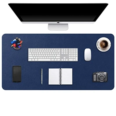 Afbeelding van Uitgebreide muismat, grote XXL, bureaumat, bureauonderlegger voor laptop/toetsenbord/muis, schrijfblok, PU leer, waterdicht + suède, antislip, 90 x 43 cm (donkerblauw)