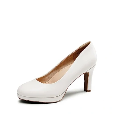 Afbeelding van DREAM PAIRS Damespumps kostuumschoenen klassieke hoge hakken voor dames met plateau business en werk, Wit PU kunststof., 37 EU