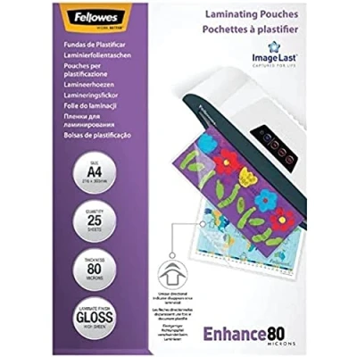 Afbeelding van Fellowes Lamineerfolie A4 ImageLast, 80 micron (2 x mic), glanzend, 25 stuks, transparant met oriëntatiehulp