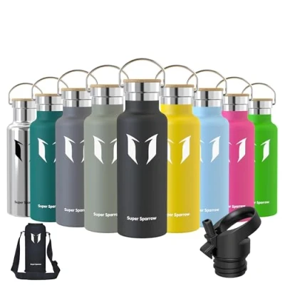 Afbeelding van Super Sparrow Drinkfles, Rvs Waterfles 500ml, met herbruikbaar Rietje (2 Deksel), Lekvrije Thermosfles, Vacuüm Geïsoleerd, BPA Vrij, voor Sport, Outdoor