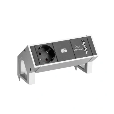 Afbeelding van BACHMANN DESK2 1x geaard stopcontact 1xUSB Lader Inox