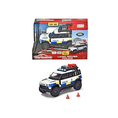 Afbeelding van Majorette 213712000033 Grand Series Land Rover Zweedse politieauto met vrijloop, metaal, licht, geluid, openbare achterdeur, zachte rubberen banden, 12,5 cm, 1:43, Vanaf 3