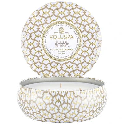 Afbeelding van Voluspa 3 Wick Tin Candle Suede Blanc 40h