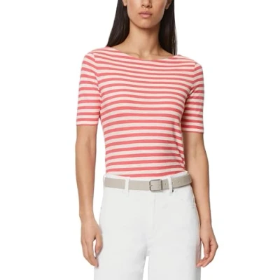 Afbeelding van Marc O&#039;Polo Short Sleeve Striped Tshirt print, Dames, Maat: XS, Mult melon red