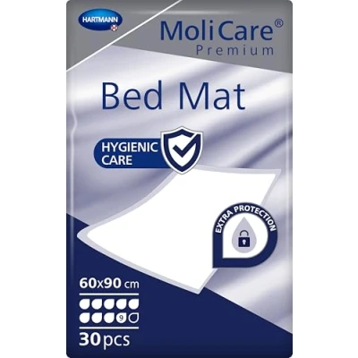 Afbeelding van Molicare Premium bed mat 9 druppels: bedbeschermer met absorberende kern van cellulosevlokken, 60x90cm, 2x30 stuks