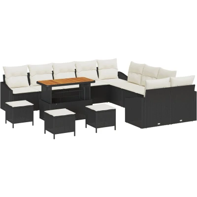Afbeelding van vidaXL 14 delige Tuinbank Set met Kussens Zwart Poly Rattan Acacia