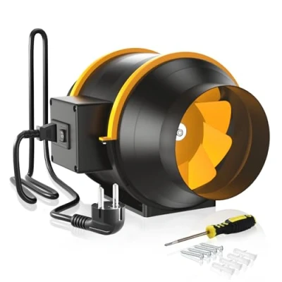 Afbeelding van FanGoFast Rookafzuiging, buisventilator, 125 mm, inline kanaalventilator, afvoerventilator, 230 V, stil, met IEC stopcontact, EU stekker + 1,5 m netsnoer voor badkamer, kantoor, groeiruimtes
