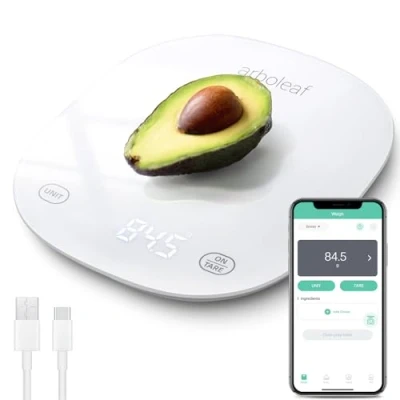 Afbeelding van arboleaf Digitale keukenweegschaal, weegschalen keuken, keuken met voedingsrekenmachine, slimme keukenweegschalen tarrafunctie, USB oplaadbaar, 5kg/11lb, wit