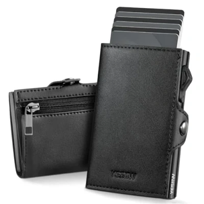 Afbeelding van YESIIW slim herenportemonnee met grote capaciteit, pop up portemonnee voor 7 kaarten, 2 identiteitskaarten en 15+ papiergeld, wallet RFID bescherming, kaarthouder (magnetisch muntvak, A01