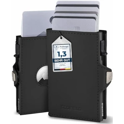 Afbeelding van SF SCOFIELD Duality AirTag Wallet met muntvak, portemonnee voor 8 tot 10 kaarten, herenportemonnee Apple Air Tag vak, RFID bescherming, Wallet, Smart zwart mat zwart, Ohne