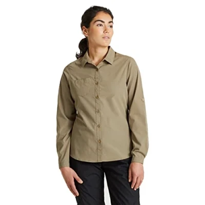 Afbeelding van Craghoppers Expert Kiwi wandelshirt met lange mouwen voor dames, Kiezelsteen, 44