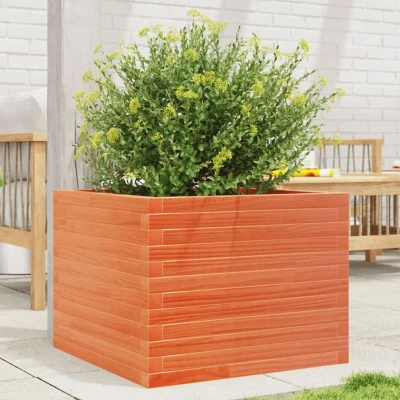 Afbeelding van Plantenbak 60x60x45,5 cm massief grenenhout wasbruin