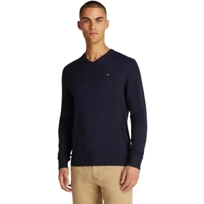 Afbeelding van Tommy Hilfiger Heren Essential Cotton V hals Mw0mw14745 Trui, blauw (Desert Sky), 3XL/Meer, 3XL