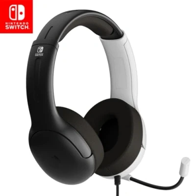 Afbeelding van PDP Gaming LVL40 Stereo Headset met Mic for Nintendo Switch PC, iPad, Mac, laptopcomputer Noise Cancelling microfoon, Lichtgewicht, Soft Comfort On Ear Headphones, 3.5 mm jack zwart &amp; wit